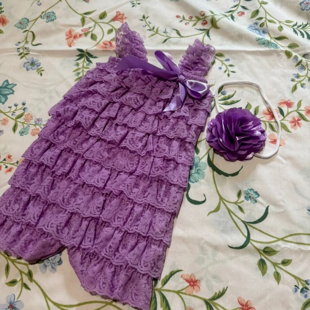 Lavender Lace Petti Romper and Headband
